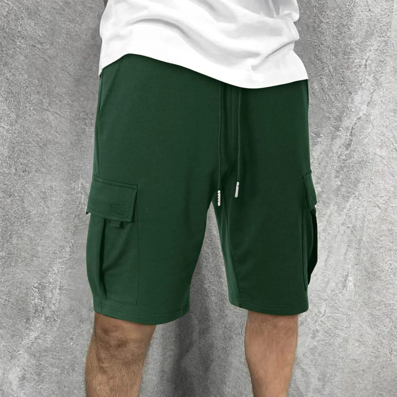 Mens Cargo Shorts Elastic Waist Knee Length Bermuda Sweat Shorts Lightweight Comfy Casual Summer Clothes with Pockets