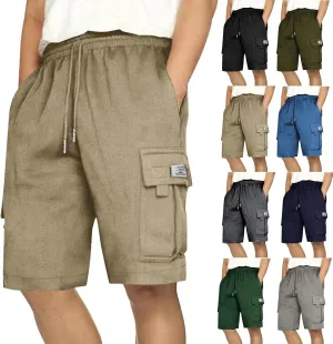 Mens Cargo Shorts Elastic Waist Knee Length Bermuda Sweat Shorts Lightweight Comfy Casual Summer Clothes with Pockets