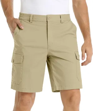 Mens Cargo Shorts Summer Twill Cotton Beach Elastic Waist Casual Work Comfort and Lightweight Short with Multi Pocket