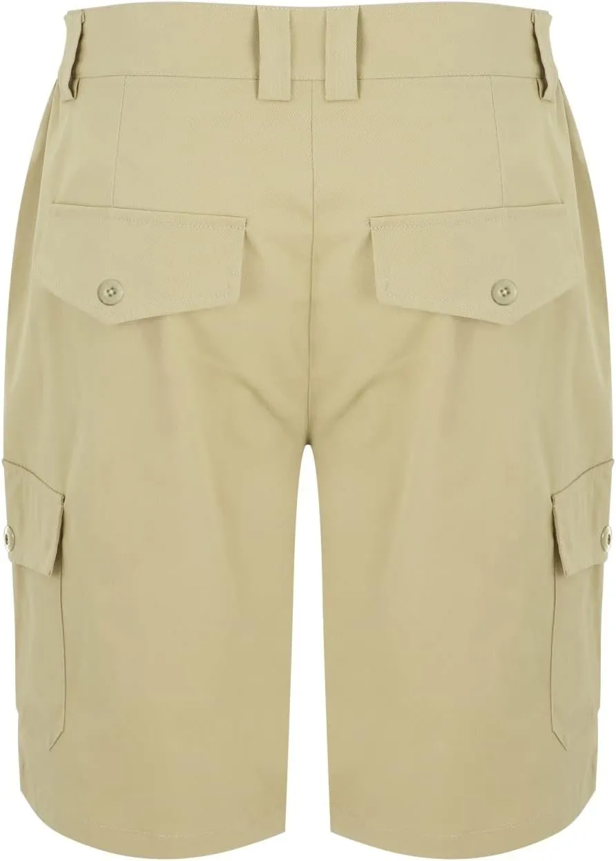 Mens Cargo Shorts Summer Twill Cotton Beach Elastic Waist Casual Work Comfort and Lightweight Short with Multi Pocket
