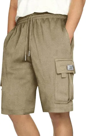 Mens Cargo Sweat Shorts Drawstring Elastic Waist Athletic Workout Gym Jogger Shorts Summer Fashion Sport Short