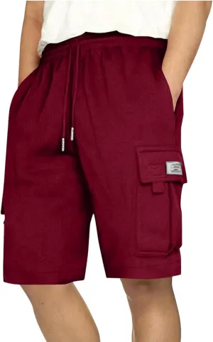 Mens Cargo Sweat Shorts Drawstring Elastic Waist Athletic Workout Gym Jogger Shorts Summer Fashion Sport Short