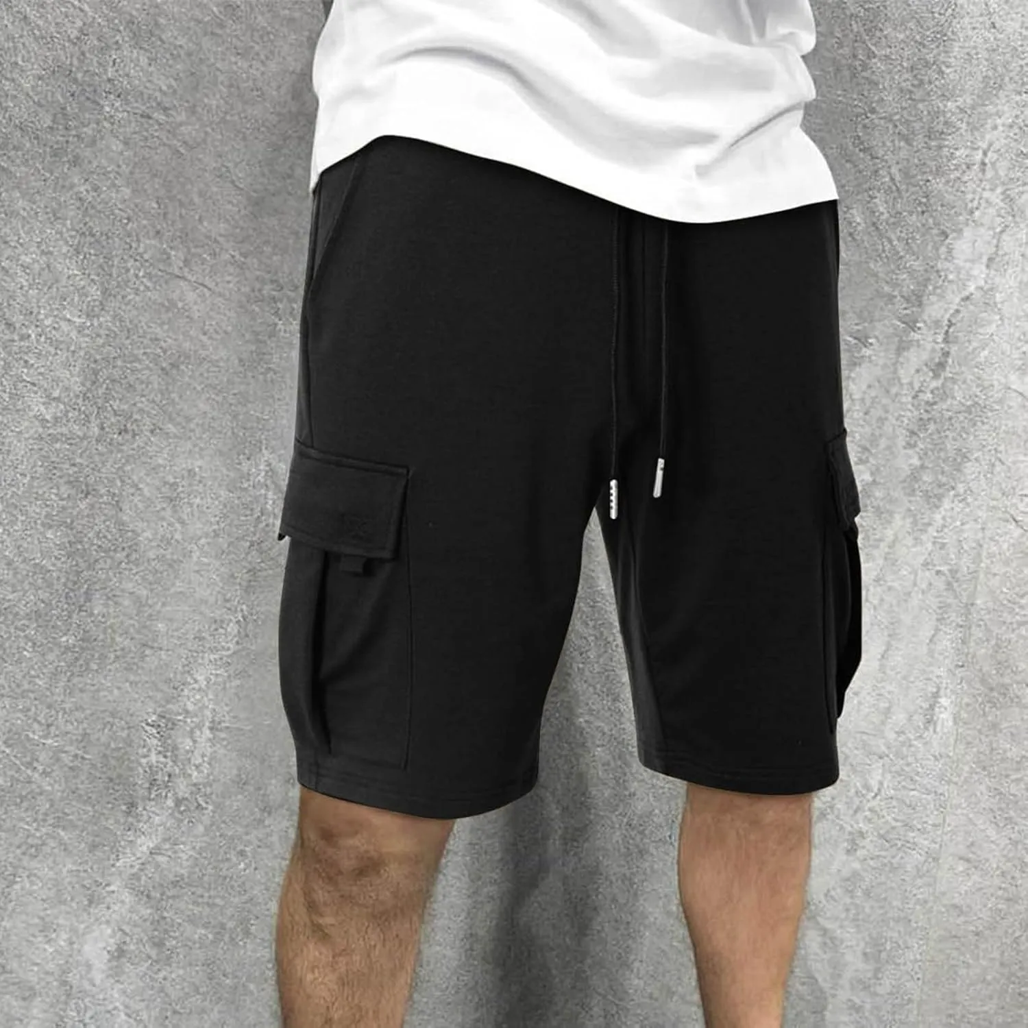 Mens Cargo Sweat Shorts Drawstring Elastic Waist Athletic Workout Gym Jogger Shorts Summer Fashion Sport Short