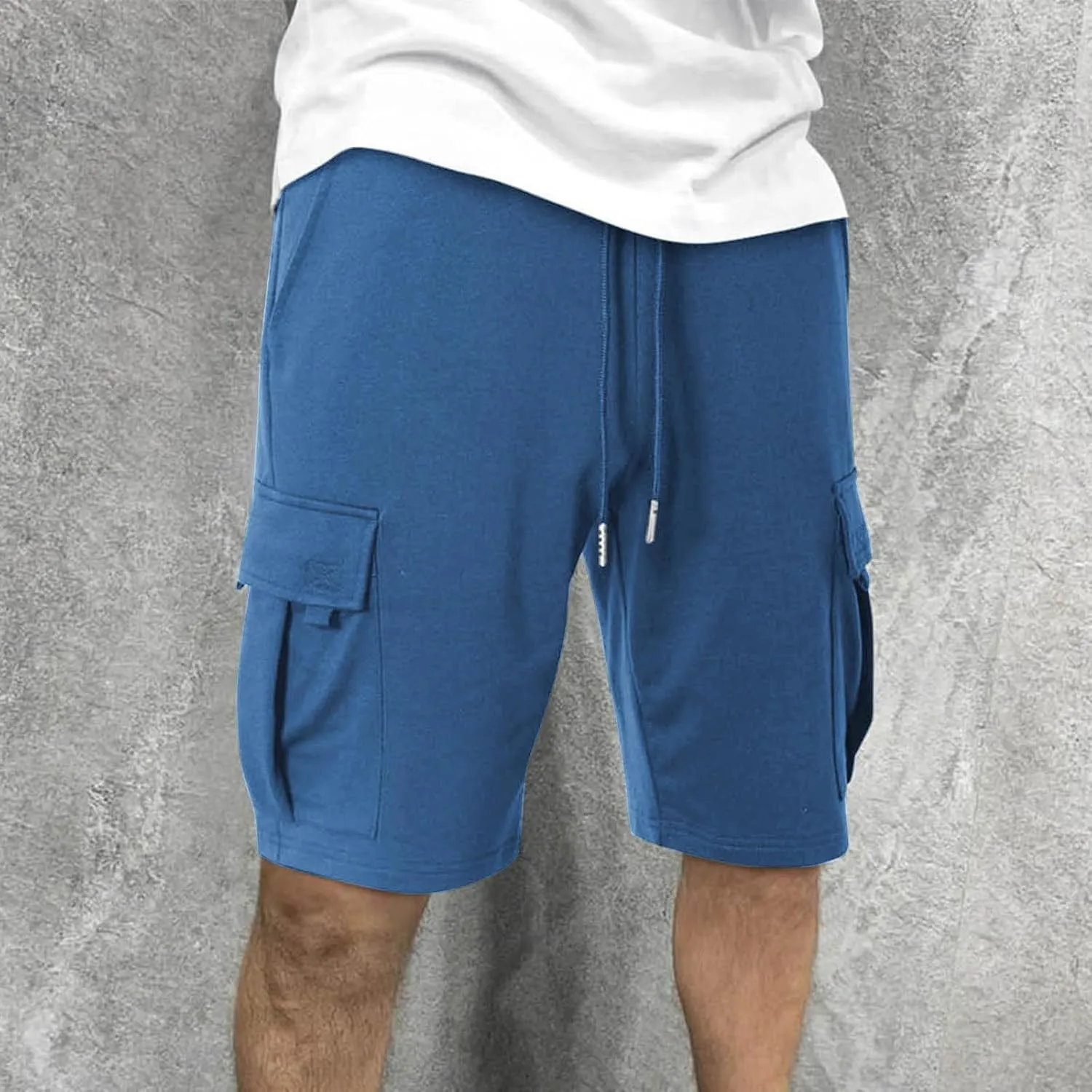 Mens Cargo Sweat Shorts Drawstring Elastic Waist Athletic Workout Gym Jogger Shorts Summer Fashion Sport Short