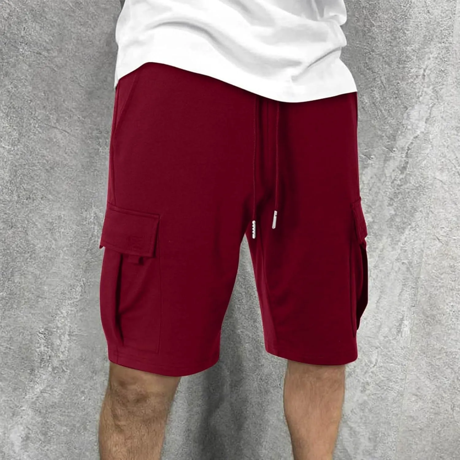 Mens Cargo Sweat Shorts Drawstring Elastic Waist Athletic Workout Gym Jogger Shorts Summer Fashion Sport Short