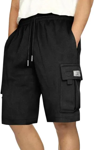 Mens Cargo Sweat Shorts Drawstring Elastic Waist Athletic Workout Gym Jogger Shorts Summer Fashion Sport Short