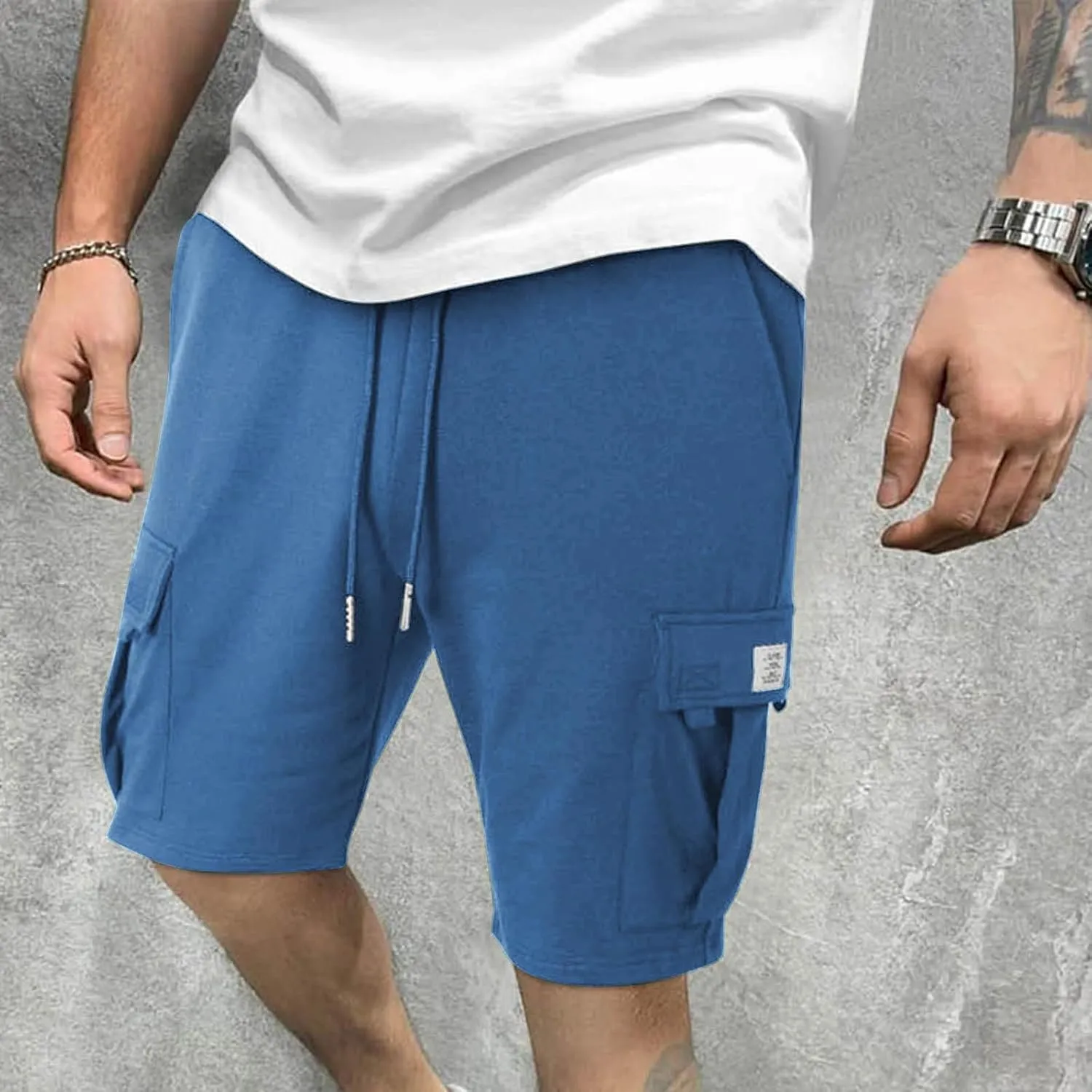 Mens Cargo Sweat Shorts Drawstring Elastic Waist Athletic Workout Gym Jogger Shorts Summer Fashion Sport Short