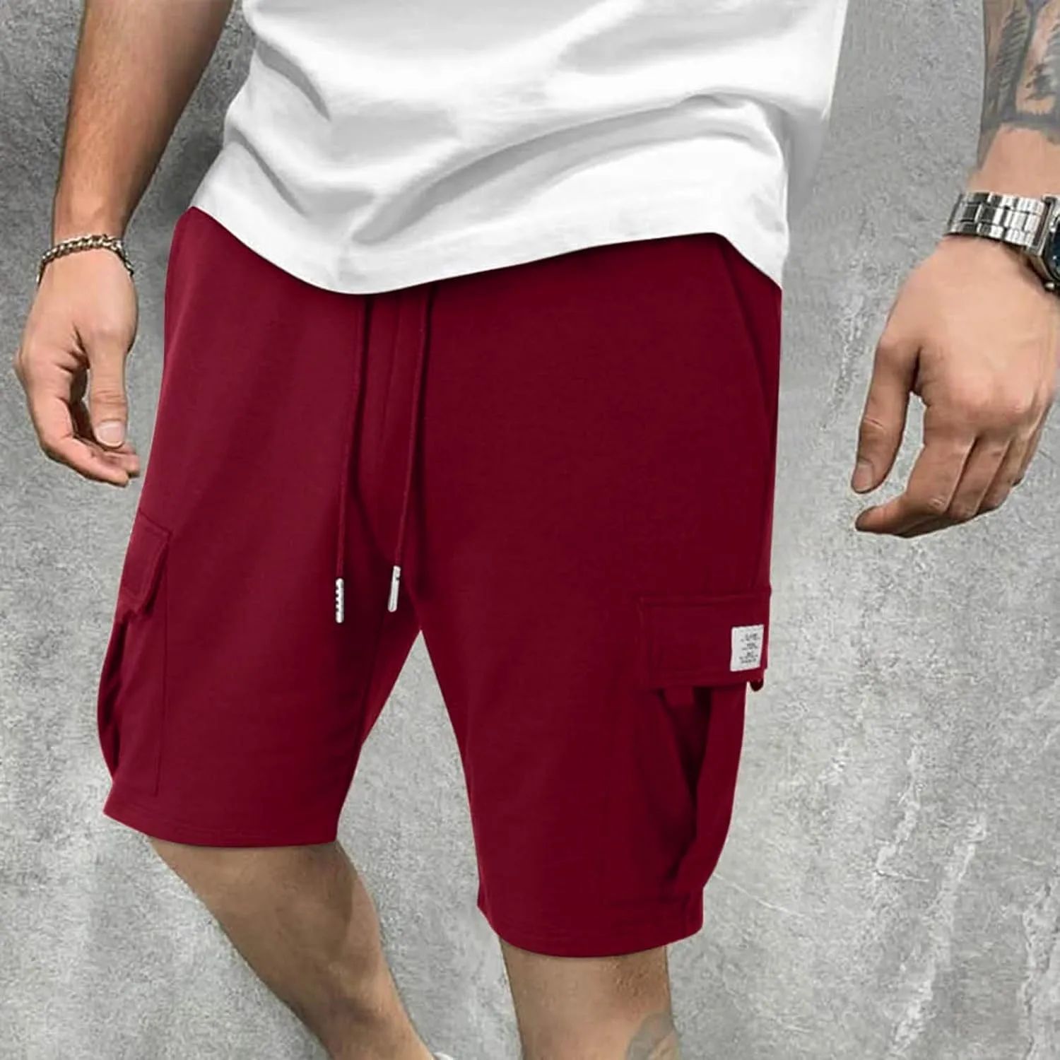 Mens Cargo Sweat Shorts Drawstring Elastic Waist Athletic Workout Gym Jogger Shorts Summer Fashion Sport Short
