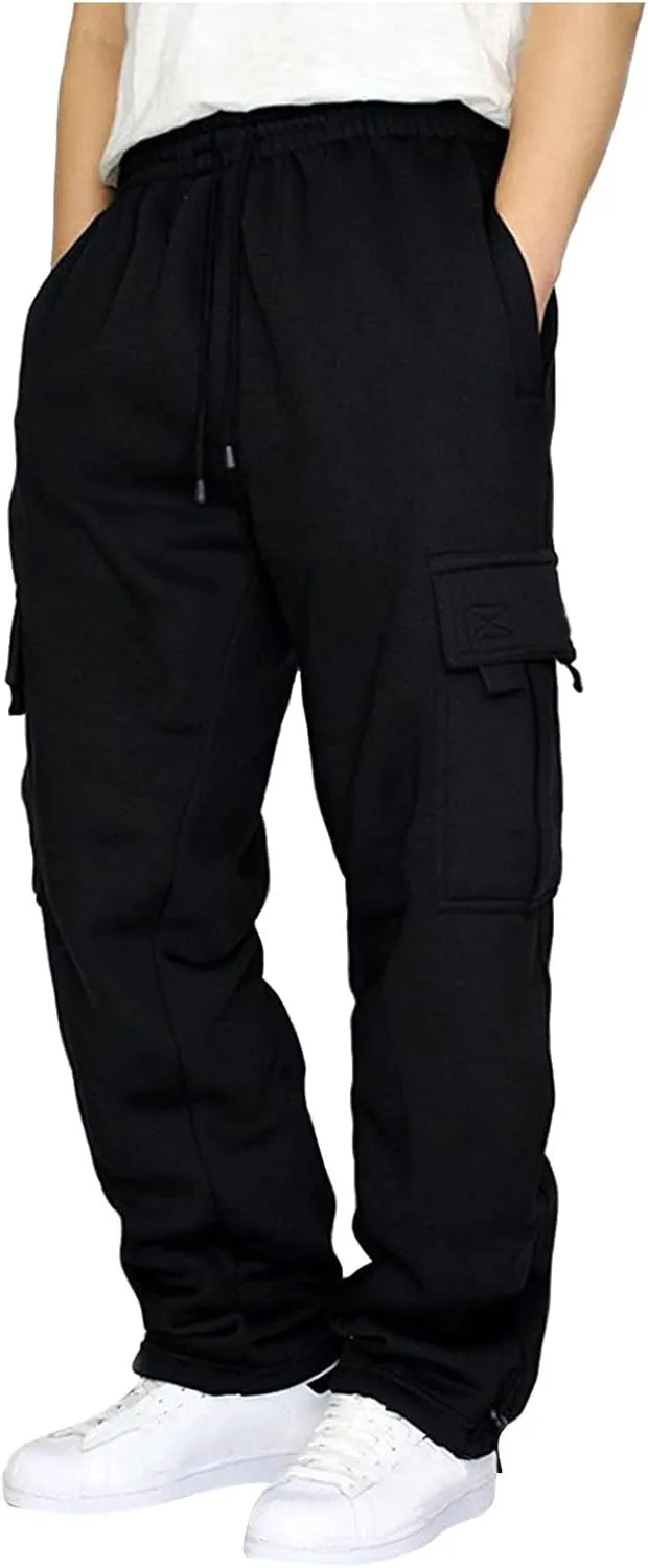 Men's Casual Cargo Pants Casual Outdoor Hiking Pants Workout Joggers Sweatpants Cotton Loose Straight Leg Trousers