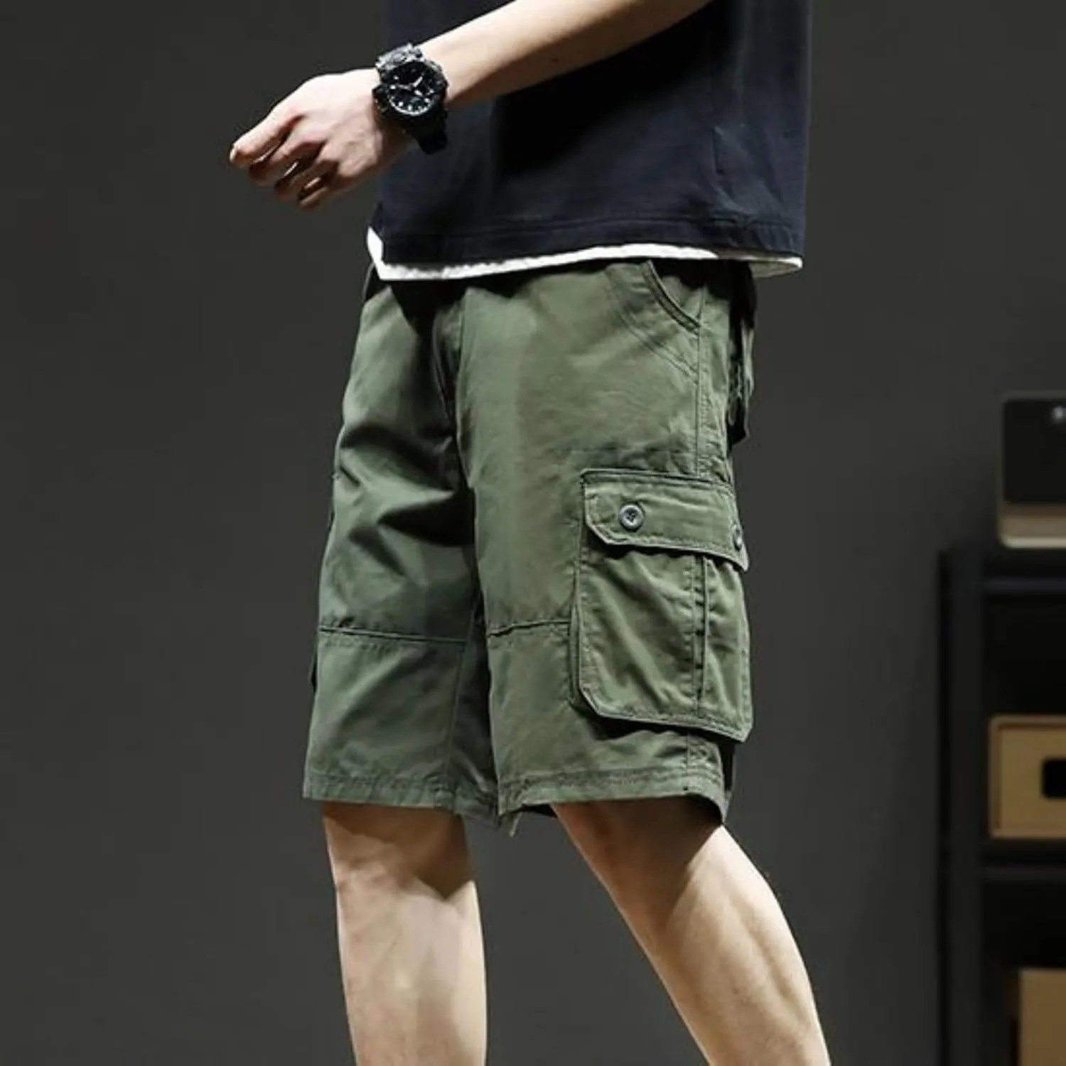 Men's Casual Cargo Shorts Summer Stylish Chino Cotton Shorts with Multiple Pockets Sports Twill Outdoor Short Pants