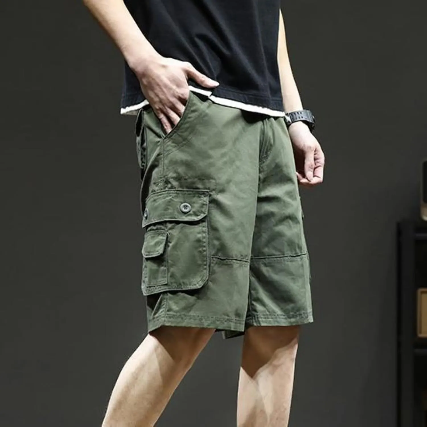 Men's Casual Cargo Shorts Summer Stylish Chino Cotton Shorts with Multiple Pockets Sports Twill Outdoor Short Pants