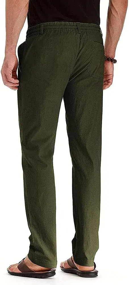 Mens Casual Pants Elastic Waist Drawstring Lightweight Pants Tapered Chino Trousers with Pockets