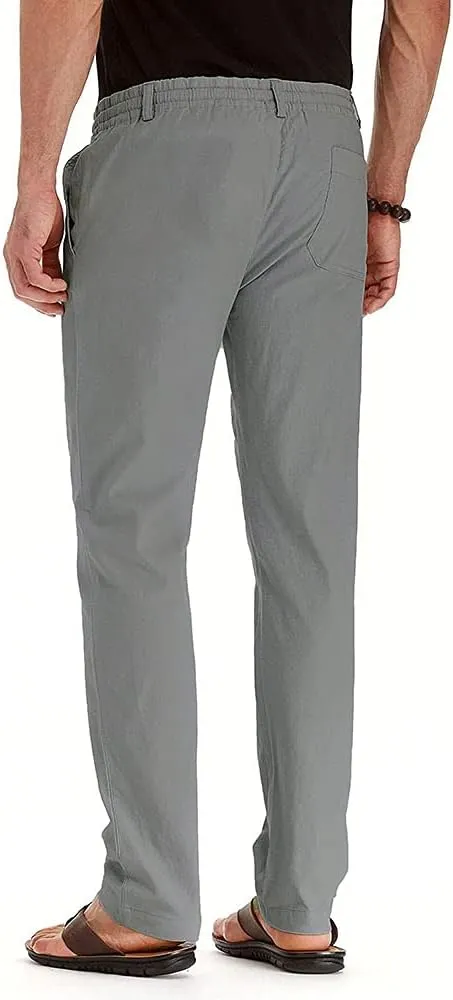 Mens Casual Pants Elastic Waist Drawstring Lightweight Pants Tapered Chino Trousers with Pockets