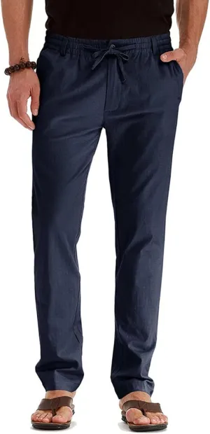 Mens Casual Pants Elastic Waist Drawstring Lightweight Pants Tapered Chino Trousers with Pockets