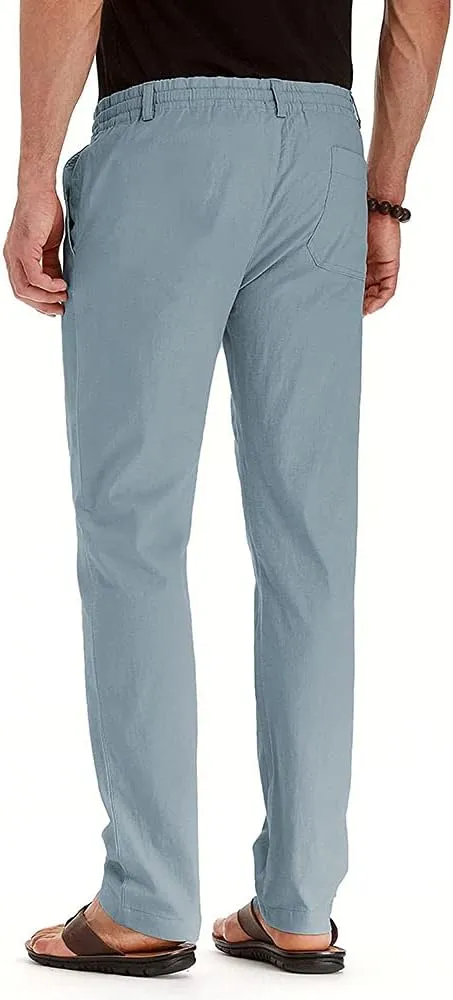 Mens Casual Pants Elastic Waist Drawstring Lightweight Pants Tapered Chino Trousers with Pockets