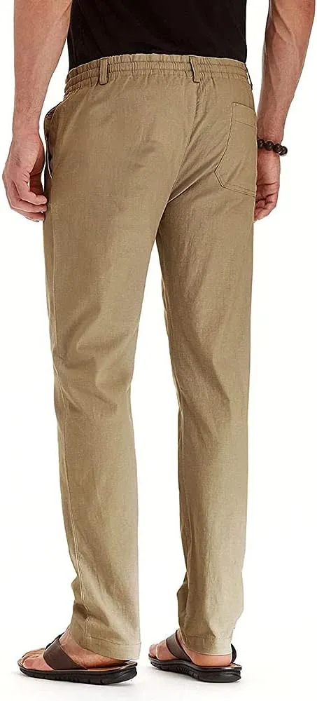 Mens Casual Pants Elastic Waist Drawstring Lightweight Pants Tapered Chino Trousers with Pockets