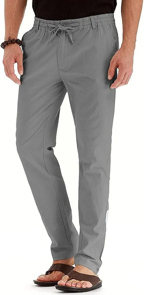 Mens Casual Pants Elastic Waist Drawstring Lightweight Pants Tapered Chino Trousers with Pockets