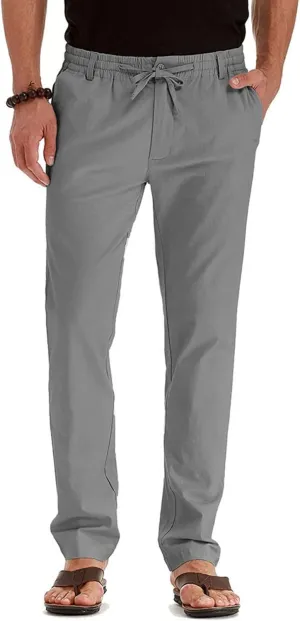 Mens Casual Pants Elastic Waist Drawstring Lightweight Pants Tapered Chino Trousers with Pockets