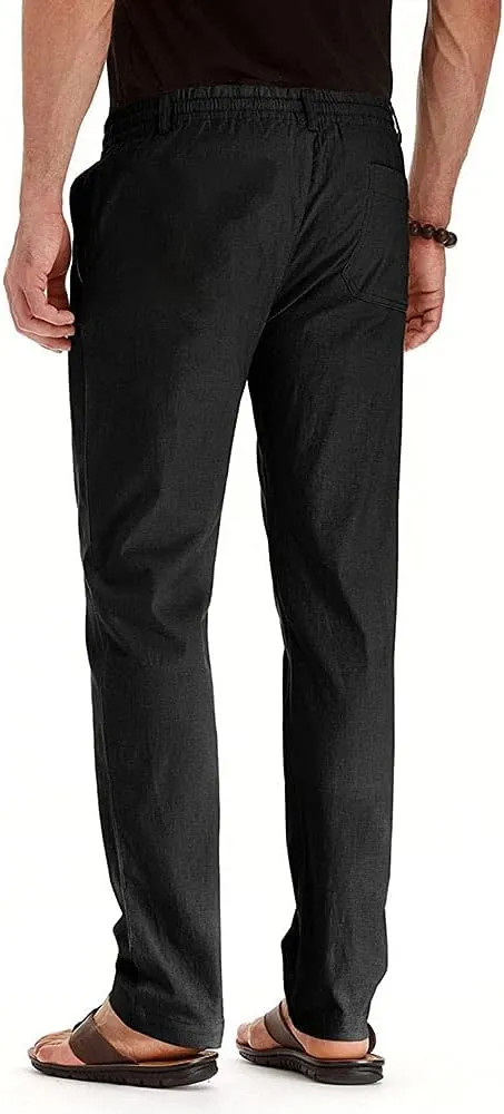 Mens Casual Pants Elastic Waist Drawstring Lightweight Pants Tapered Chino Trousers with Pockets
