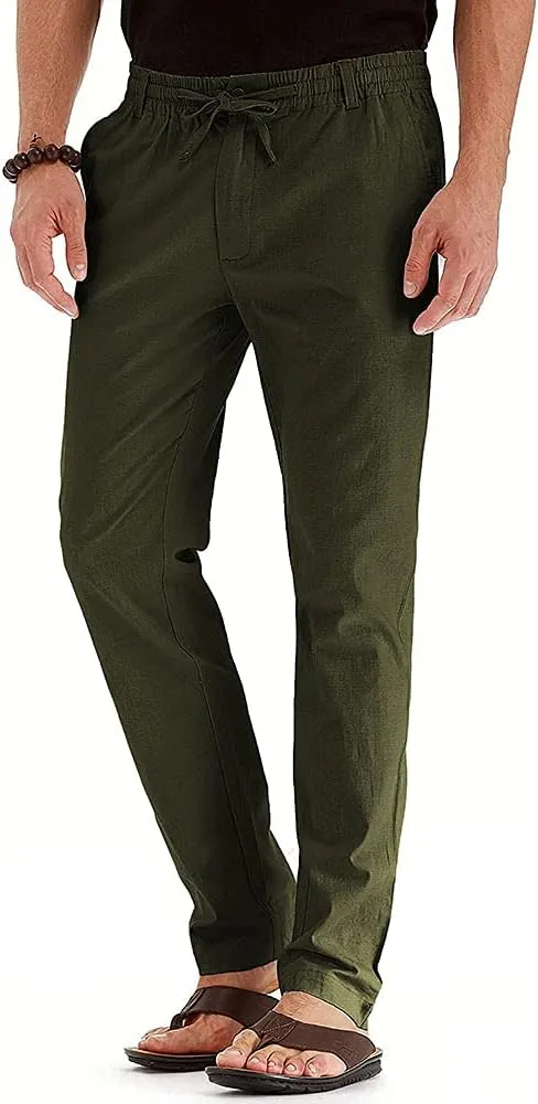Mens Casual Pants Elastic Waist Drawstring Lightweight Pants Tapered Chino Trousers with Pockets