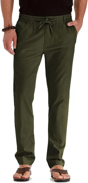 Mens Casual Pants Elastic Waist Drawstring Lightweight Pants Tapered Chino Trousers with Pockets