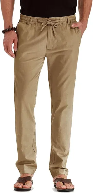 Mens Casual Pants Elastic Waist Drawstring Lightweight Pants Tapered Chino Trousers with Pockets