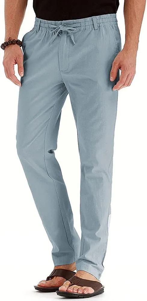 Mens Casual Pants Elastic Waist Drawstring Lightweight Pants Tapered Chino Trousers with Pockets