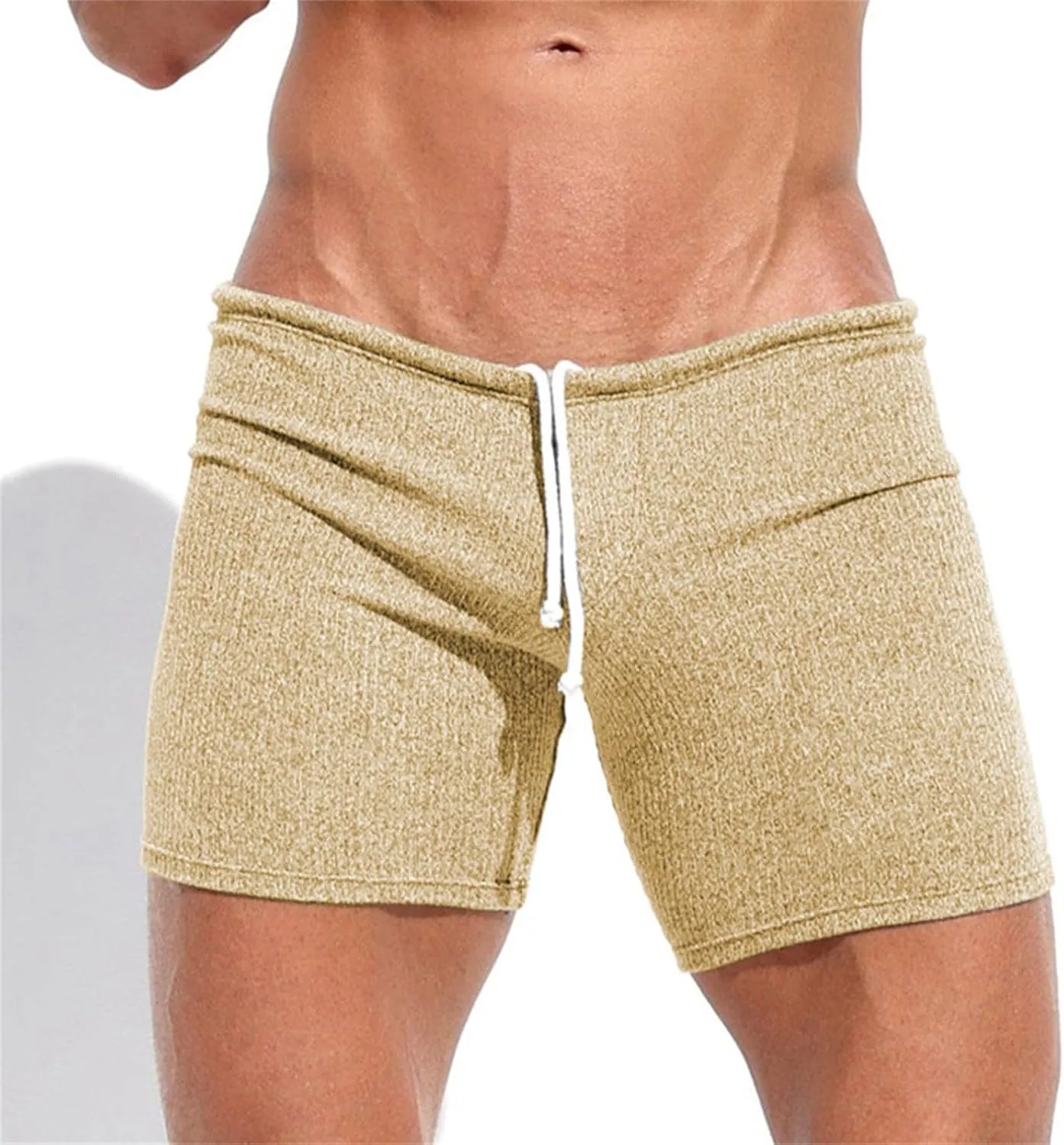 Men's Casual Shorts Knit Workout Attire Elastic Waist Drawstring Workout Running Jogging Summer Beach Sweat Shorts