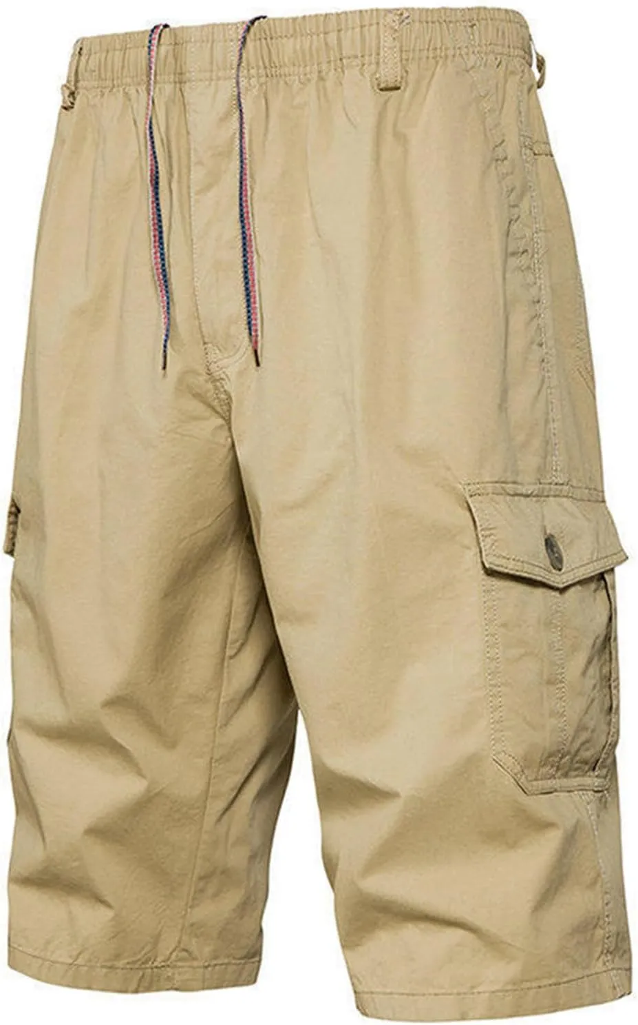 Mens Chino Shorts Casual Drawstring Elastic Waist Plus Size Loose Short Pants with Multiple Pockets Flowy Shorts