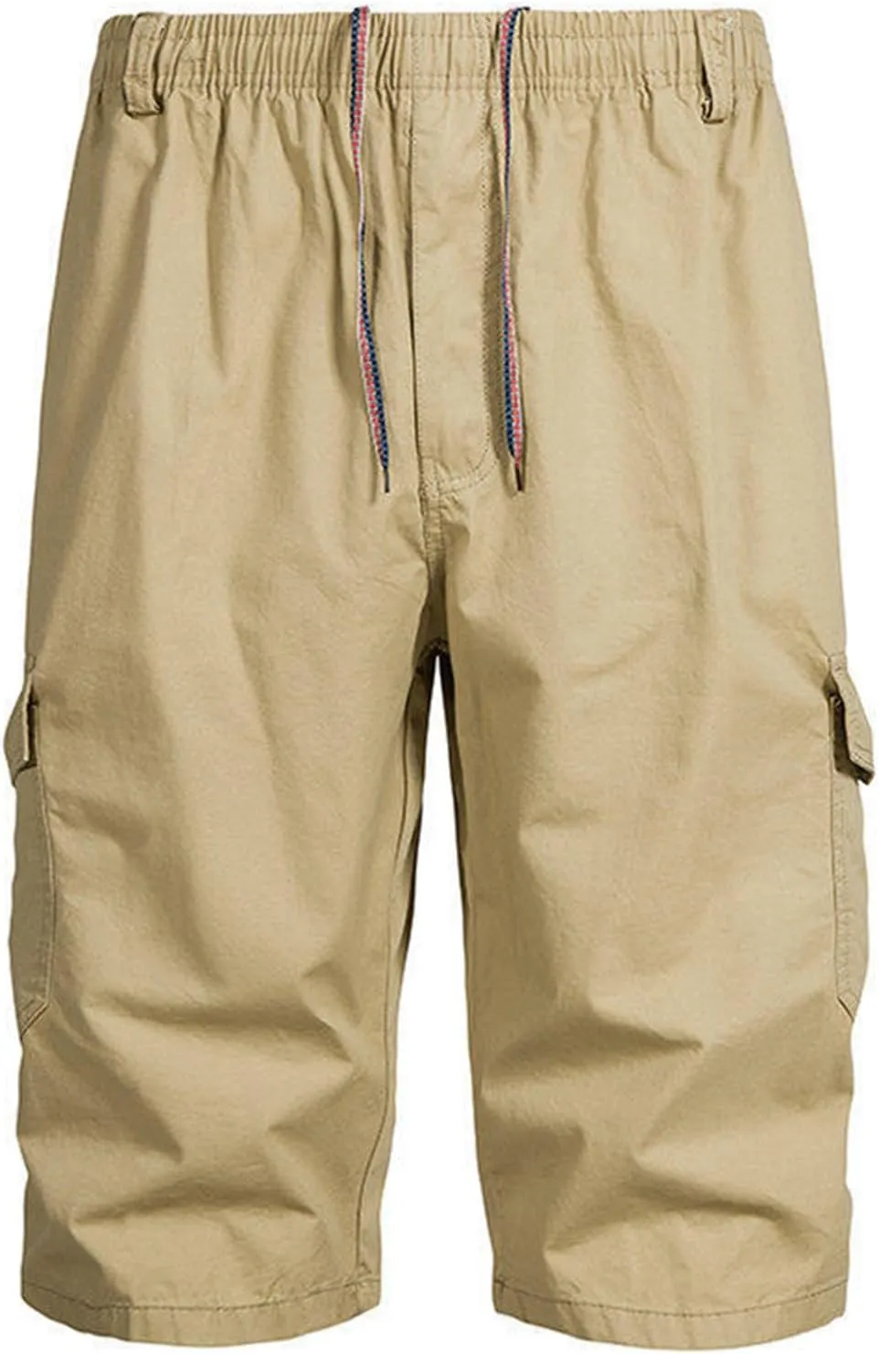 Mens Chino Shorts Casual Drawstring Elastic Waist Plus Size Loose Short Pants with Multiple Pockets Flowy Shorts