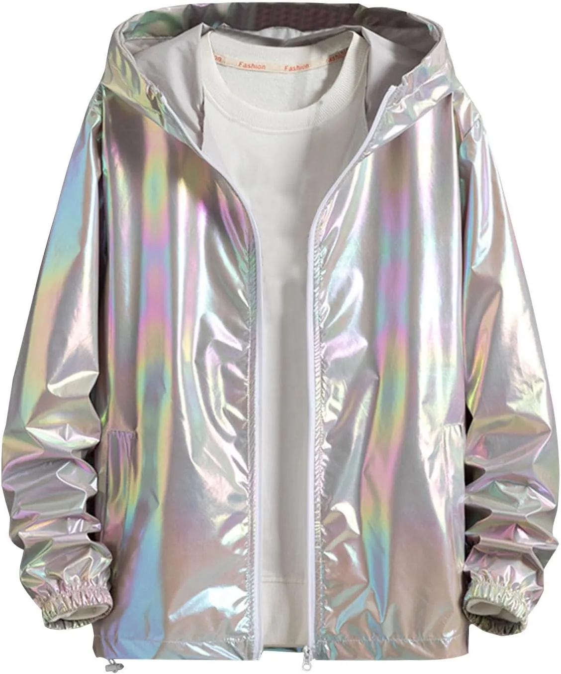 Men's Colorful Reflective Coat High Visibility Holographic Hoodie Jacket