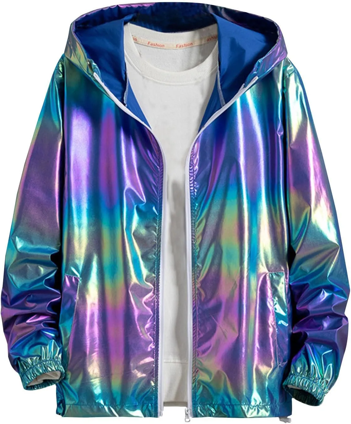 Men's Colorful Reflective Coat High Visibility Holographic Hoodie Jacket