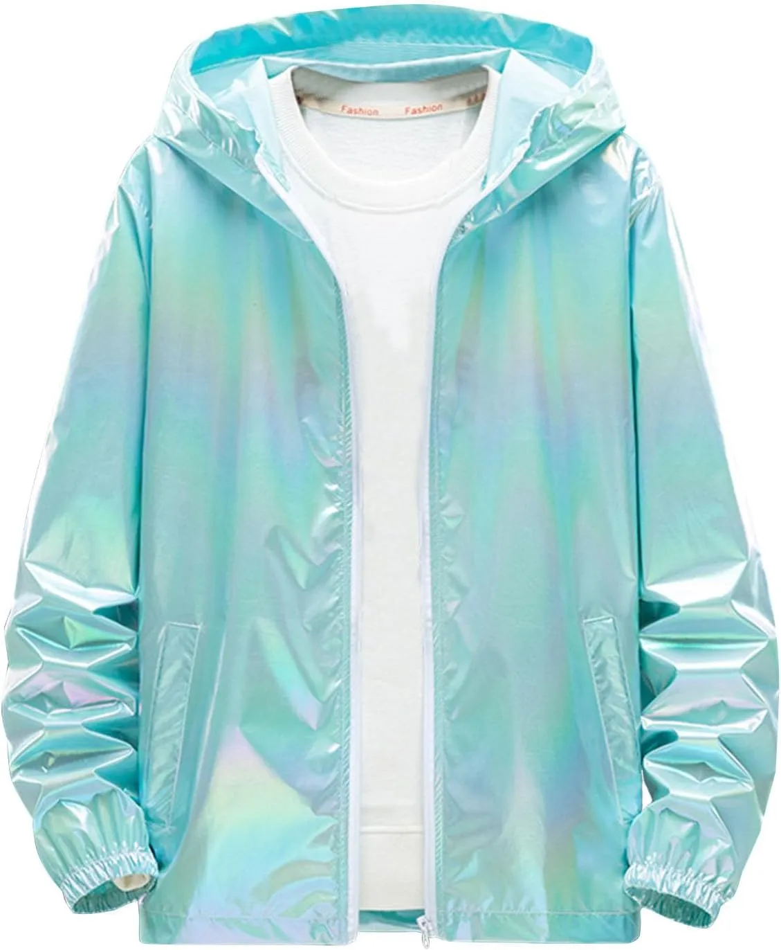 Men's Colorful Reflective Coat High Visibility Holographic Hoodie Jacket