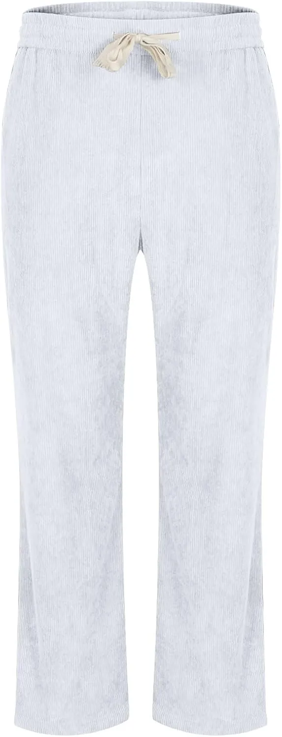 Mens Corduroy Sweatpants Baggy Joggers Straight Leg Trousers Elastic Waist Pants Casual Drawstring Tracksuit Bottoms