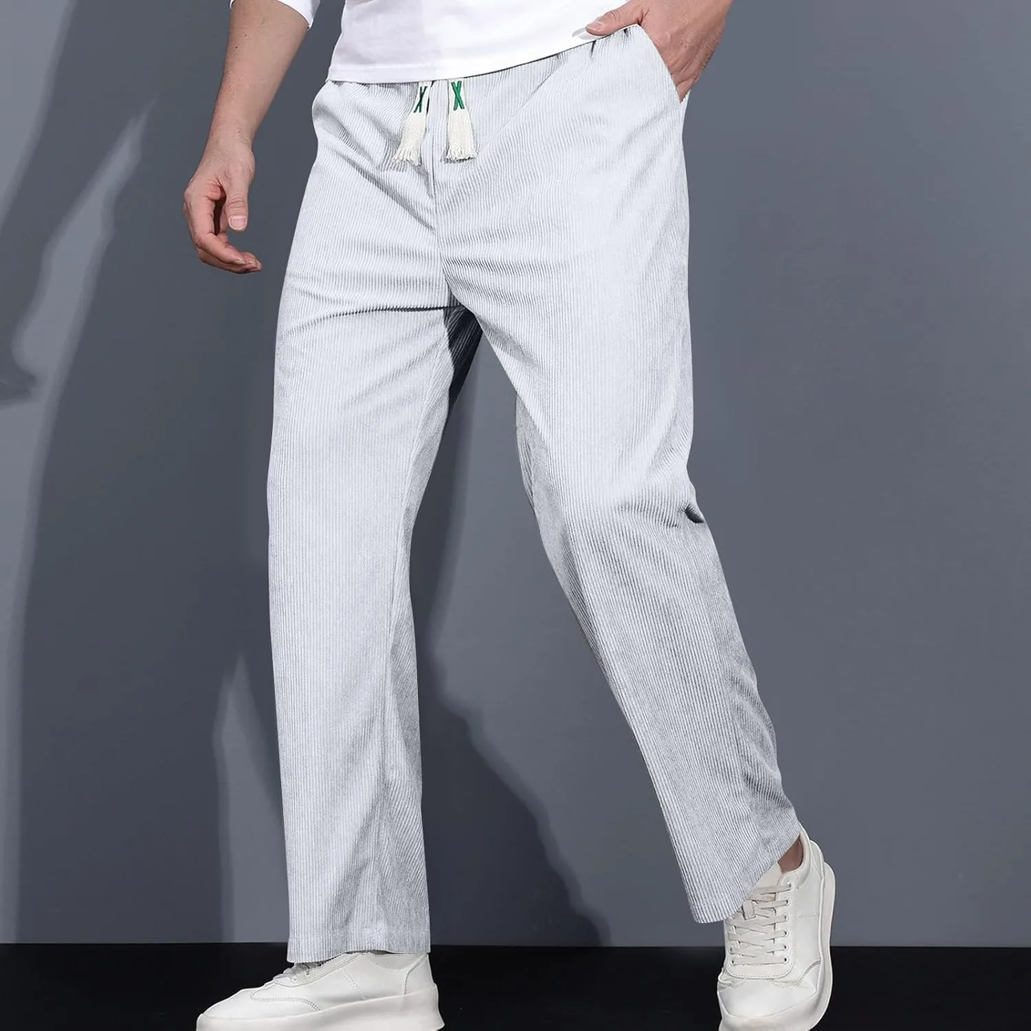 Mens Corduroy Sweatpants Baggy Joggers Straight Leg Trousers Elastic Waist Pants Casual Drawstring Tracksuit Bottoms