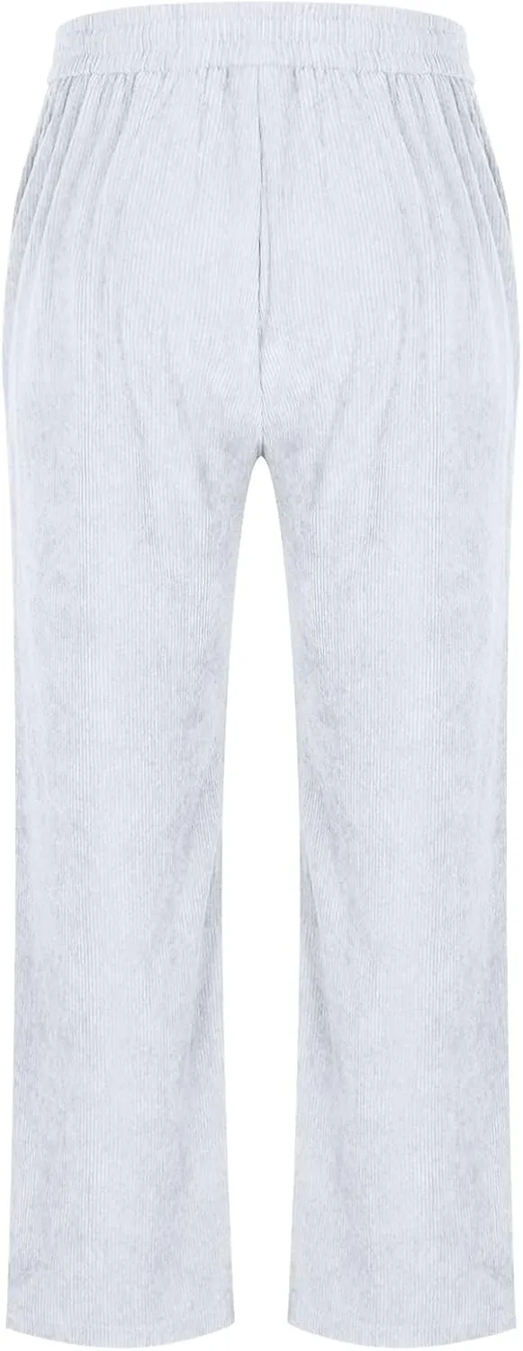 Mens Corduroy Sweatpants Baggy Joggers Straight Leg Trousers Elastic Waist Pants Casual Drawstring Tracksuit Bottoms