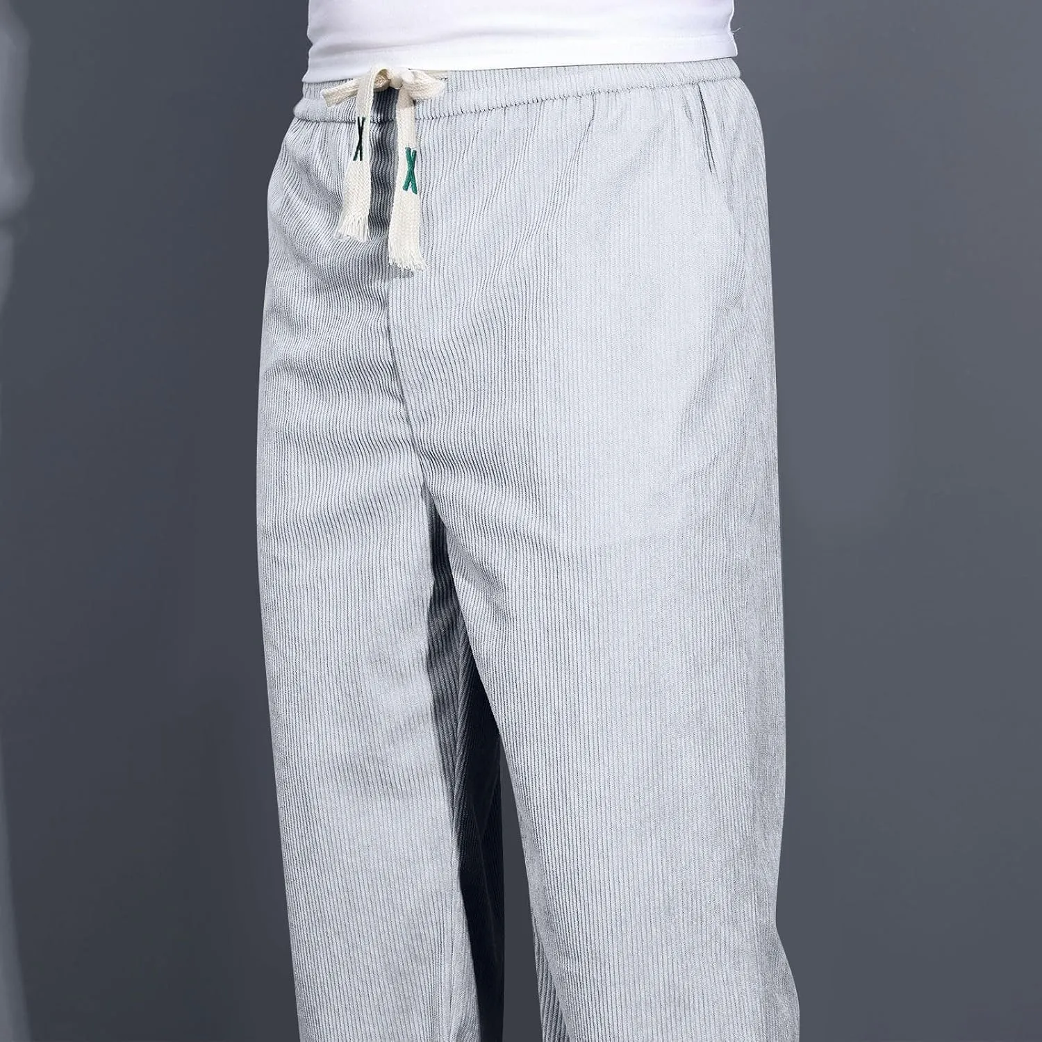 Mens Corduroy Sweatpants Baggy Joggers Straight Leg Trousers Elastic Waist Pants Casual Drawstring Tracksuit Bottoms