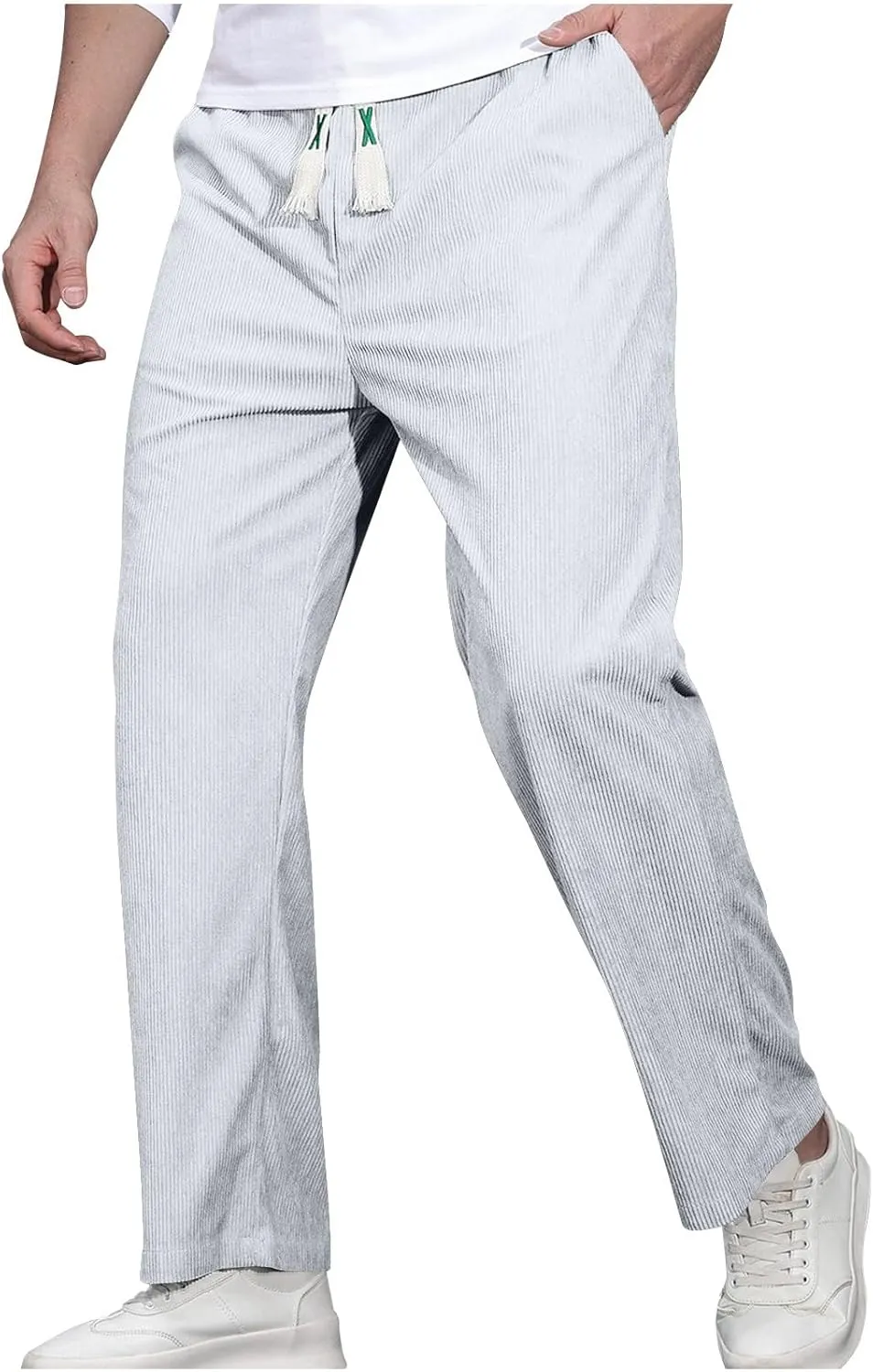 Mens Corduroy Sweatpants Baggy Joggers Straight Leg Trousers Elastic Waist Pants Casual Drawstring Tracksuit Bottoms