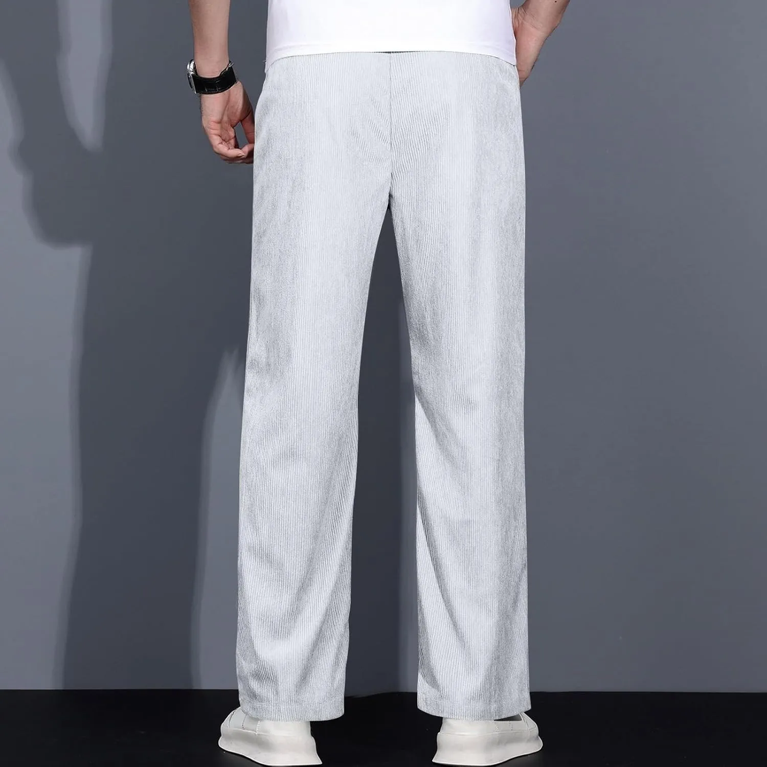 Mens Corduroy Sweatpants Baggy Joggers Straight Leg Trousers Elastic Waist Pants Casual Drawstring Tracksuit Bottoms