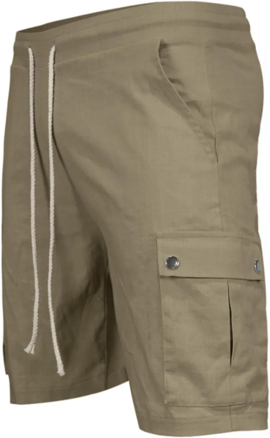 Mens Cotton Cargo Hiking Shorts Lightweight Ripstop Work Utility Shorts Stretch Drawstring Sport Casual Jogger Sweat Shorts