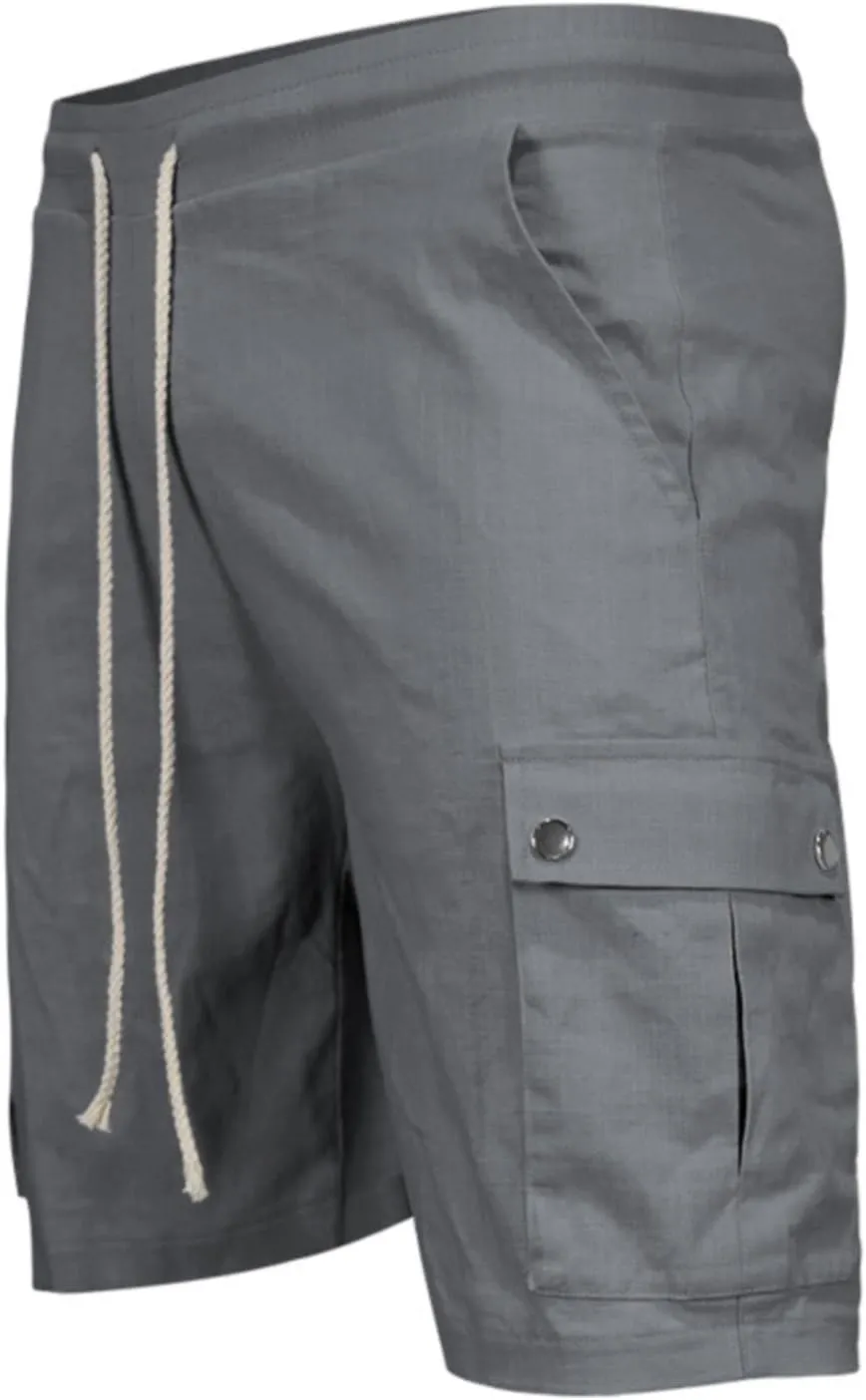 Mens Cotton Cargo Hiking Shorts Lightweight Ripstop Work Utility Shorts Stretch Drawstring Sport Casual Jogger Sweat Shorts