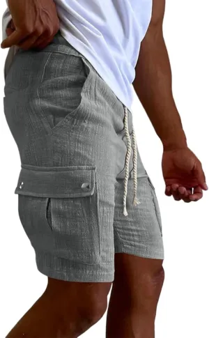 Mens Cotton Cargo Hiking Shorts Lightweight Ripstop Work Utility Shorts Stretch Drawstring Sport Casual Jogger Sweat Shorts
