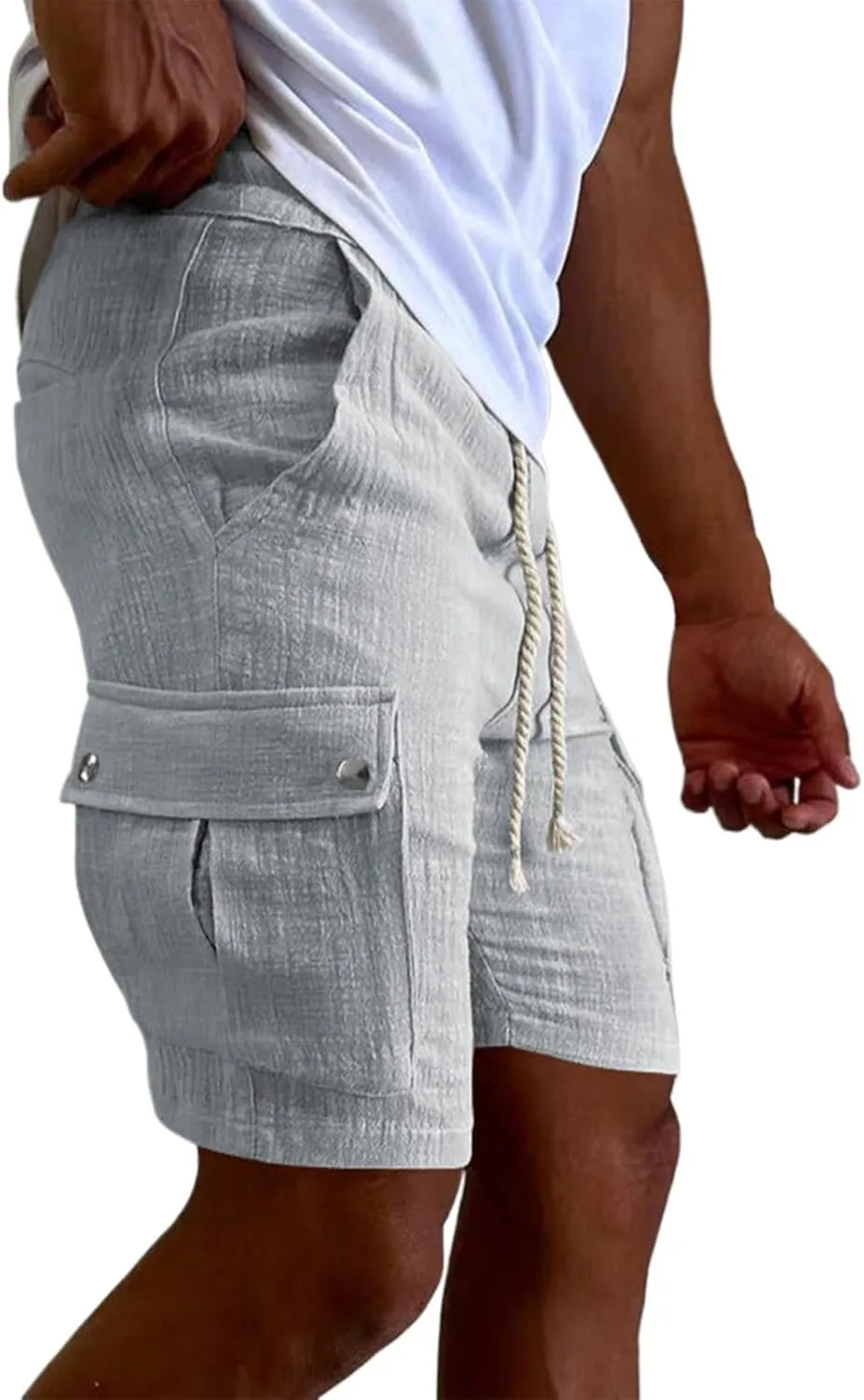 Mens Cotton Cargo Hiking Shorts Lightweight Ripstop Work Utility Shorts Stretch Drawstring Sport Casual Jogger Sweat Shorts