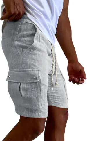 Mens Cotton Cargo Hiking Shorts Lightweight Ripstop Work Utility Shorts Stretch Drawstring Sport Casual Jogger Sweat Shorts