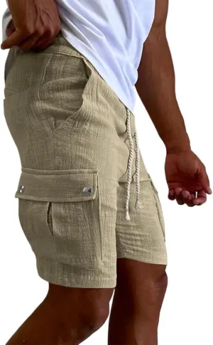 Mens Cotton Cargo Hiking Shorts Lightweight Ripstop Work Utility Shorts Stretch Drawstring Sport Casual Jogger Sweat Shorts