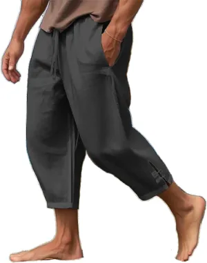 Mens Cotton Linen Pants Casual Drawstring Elastic Waist Yoga Pants Summer Beach Loose Trousers