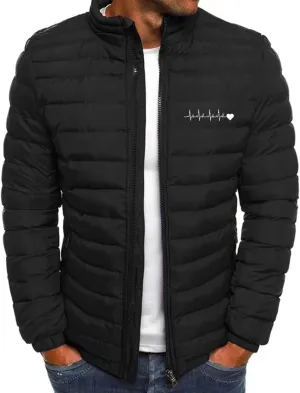 Men's Down Puffer Jacket ECG Love Printed Winter Warm Coats Packable Waterproof Outerwear