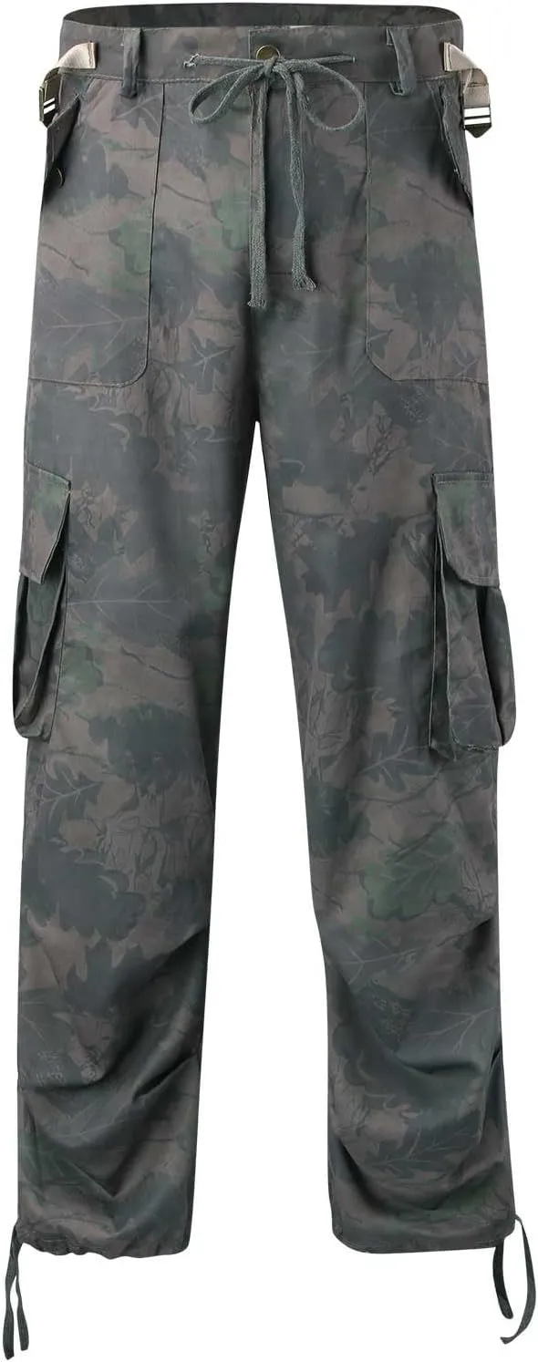 Mens Elastic Waist Camo Cargo Pants Multi Pocket Cargo Outdoor Hiking Jogger Work Pants for Men