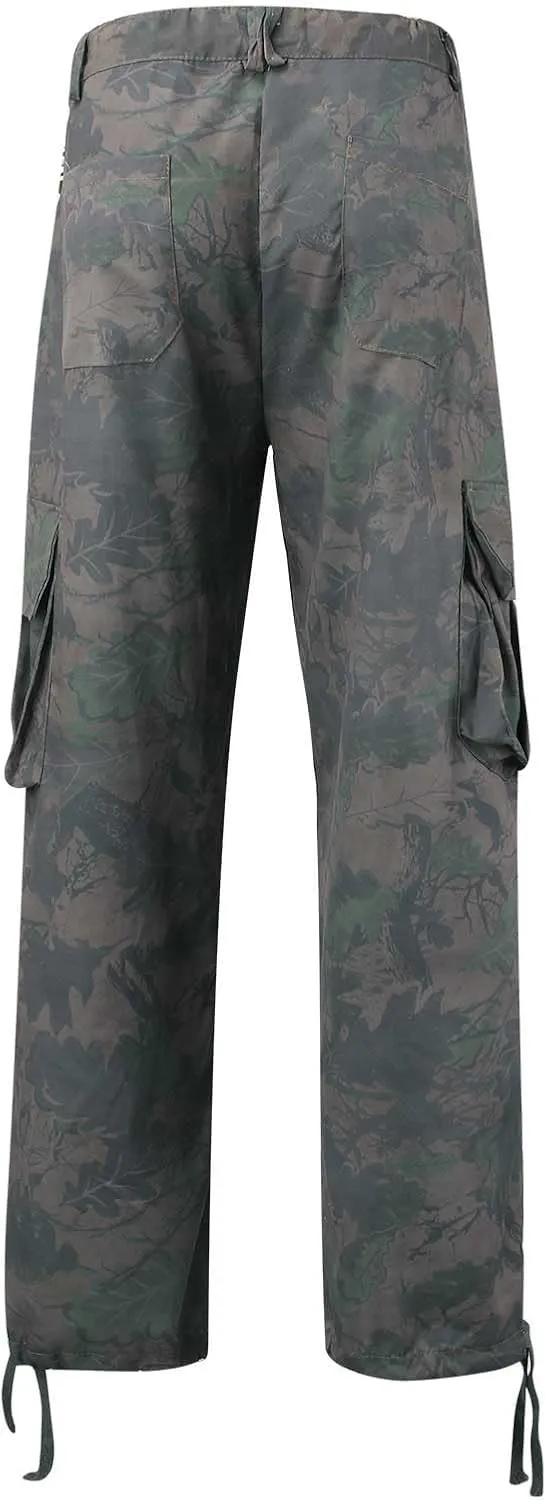 Mens Elastic Waist Camo Cargo Pants Multi Pocket Cargo Outdoor Hiking Jogger Work Pants for Men