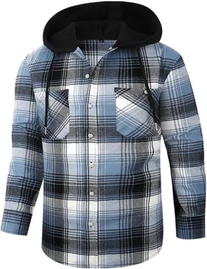 Mens Flannel Shirts Long Sleeve Plaid Lightweight Hooded Flannel Shirt Jacket Casual Button Down Fall Shacket